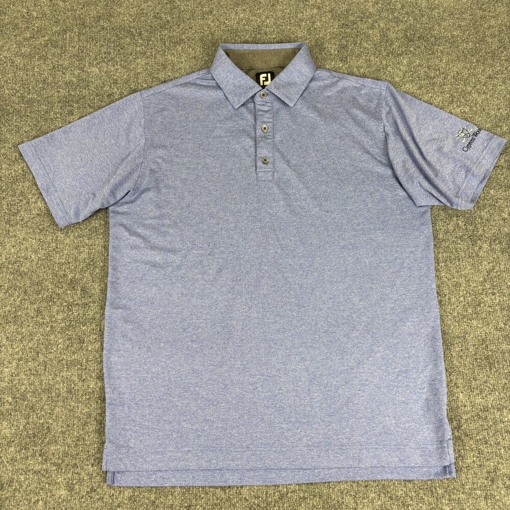 Footjoy FJ Cypress Woods Golf Club Logo Short Sleeve Blue Polo Shirt Size Large